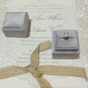 Gray Square Velvet Ring Box Double Slot